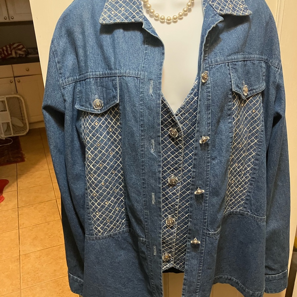 Blue Denim Jacket size L with matching denim vest size XL